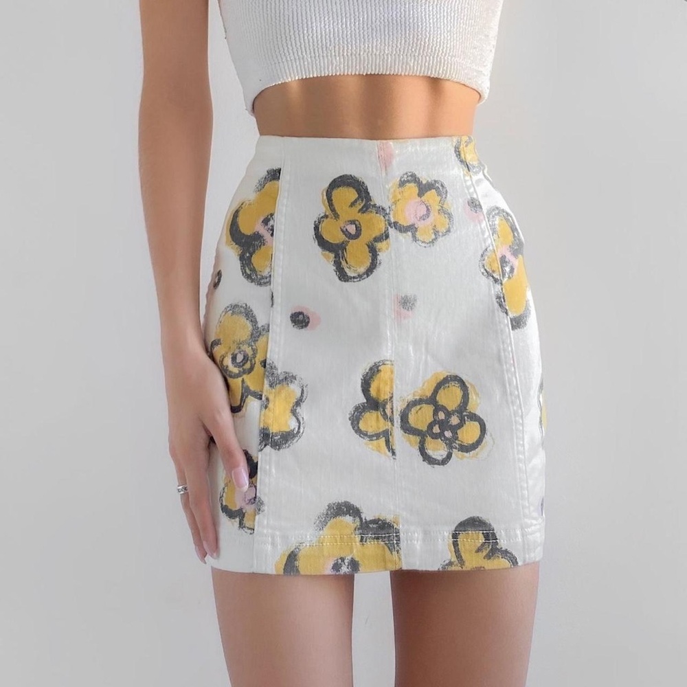 NWT FREE PEOPLE Floral Denim Skirt